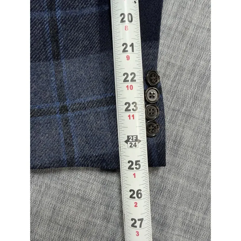 Lauren Ralph Lauren 100% Wool Plaid Blazer Sport Coat Blue Navy Mens Sz 46R